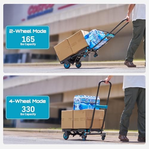 SEESII Foldable Dolly Cart with Folding Basket, 330 lbs Max Capacity Portable Hand Cart, 2-in-1 Heavy Duty Folding Hand Truck with Adjustable Retractable Handle for Moving, Deliver thumbnail 4