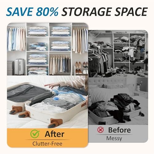 Cozy Essential Vacuum Storage Bags, 80% Compression Vacuum Seal Space Saver Plastic Packaging Bags for Clothes, Blankets, Pillow, Bedding, Comforters, Sealer Clothing Storage,20 Co