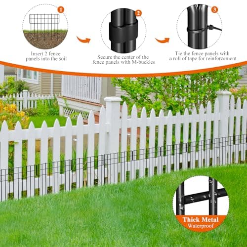 Garden Border Edging Fences, 12.32"*16.81" Decorative Fence Panel, Small Garden Fence Animal Barrier, No Dig Fences Barrier, Square 6 Pcs Black Metal Fencing, Dog Fencing Blocker f thumbnail 2
