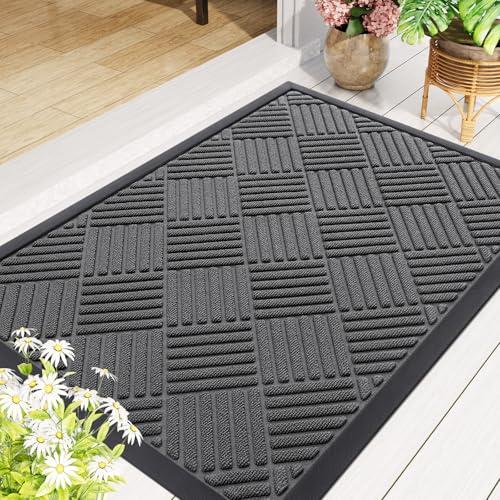 Smiry Front Door Mat Outside Entrance, Heavy Duty Outdoor Indoor Natural Rubber Doormat, Non Slip, Trap Dirt and Moisture, Easy Clean, Low Profile Patio Porch Entryway Mat, 29.5x17 thumbnail 2