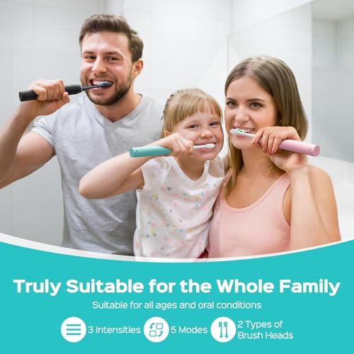 COSLUS Sonic Electric Toothbrush for Adults: 3 Intensities & 5 Modes Gum-Friendly for Deep Cleaning & Whitening - 2 Types of Heads for Family, Sensitive Teeth, Braces, Travel & Hom