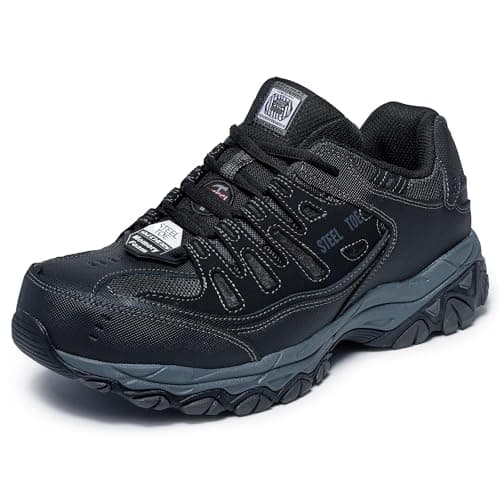 Skechers Cankton Hombre: Calzado de Seguridad con Punta de Acero, Protección EH y Memory Foam (Negro/Carbón)