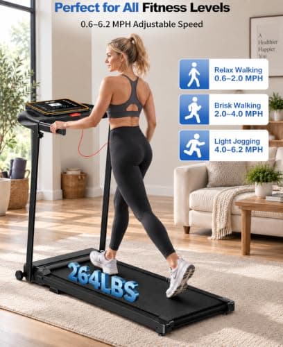 Treadmills for Home Walking Pad - Foldable Treadmill 0.6-6.2 MPH Caminadora Eléctrica para casa Compact Running Machine Portable Folding Pads with Handle Bar thumbnail 4