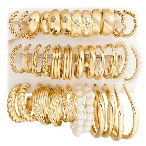 Gold Hoop Earrings Set for Women, 18 Pairs Chunky Statement & Huggie Hoops