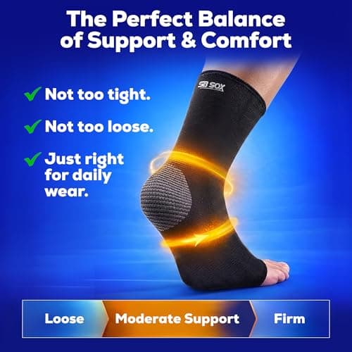 Tobillera de Compresión SB SOX (1 Par) – Soporte para Fascitis, Esguinces y Aquiles (Negro, Talla Mediana)