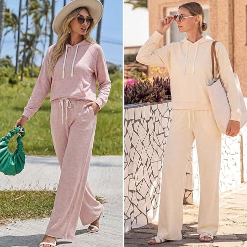Showitty Women's 2 Piece Lounge Set Hoodie Wide Leg Pants Airport Travel