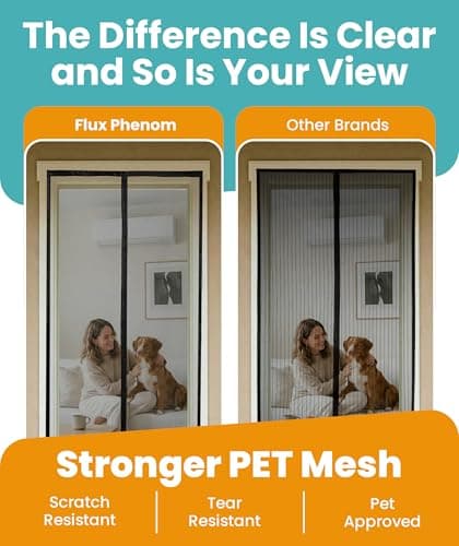 Flux Phenom Magnetic Screen Door - Bugs Out, Breeze in - 9min Install Auto-Sealing Heavy Duty Double Stitched Mesh, 52 Magnets, Hands Free Sliding & Patio Doors Net, Pet & Kid Frie