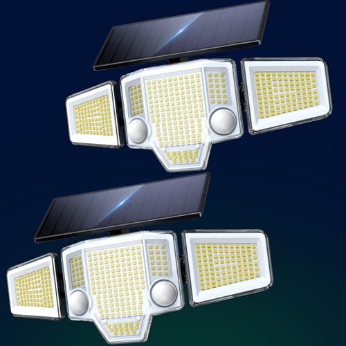 TuyLuxe Solar Flood Lights,4000LM Dual Motion Sensor Outdoor Lights, 2 Pack | 366 LED 300° Solar Motion Lights Outdoor, Large Solar Panel, 3500mAh, IP65 Waterproof Outside Security for Yard Patio Gara