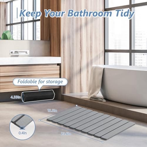 Miniatura de Tapete de Baño Plegable de Piedra Diatomea AWW, 60x39 cm, Gris 6