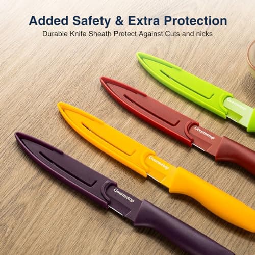 Gourmetop Paring Knife Set of 4, 3.8” Fruit Knife with Cover, German Steel | Extra Sharp 3Cr13MoV Steel, Food-Grade Nonstick Coating, Ergonomic PP Handles, for Fruit Vegetable Peeling & Slicing thumbnail 3