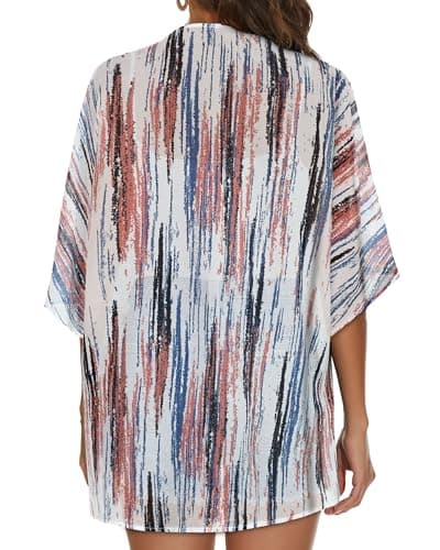 Womens Kimono Cardigans Beach Cover ups Swimwear Puff Sleeve Loose Casual Summer Tops (Tiedye Multi,L) thumbnail 6