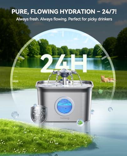 Stainless Steel Cat Water Fountain, 2.8L with 20dB Ultra-Quiet Pump- Ideal for Timid Pets, LED Water Level Window, Dishwasher Safe, 24/7 Circulation- Includes 3 Replacement Filters thumbnail 2