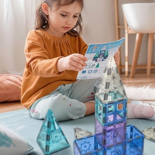 Tytan Toys Disney Frozen Magnetic Tiles Princess Castle - 68-Piece STEAM Building Set with Glitter Tiles & Elsa, Anna, Olaf Stickers - Educational Frozen Toys for Girls Age 3-4+ thumbnail 4
