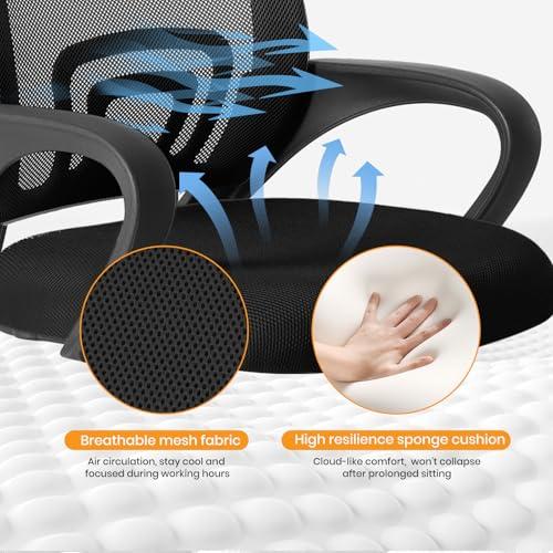 NEWBULIG Computer Desk Office Chair, Ergonomic Mid-Back Swivel Rolling Chair with Breathable Backrest and Lumbar Support Wheels, Mesh Office Chairs for Adults Home Task Gaming， Bla thumbnail 6