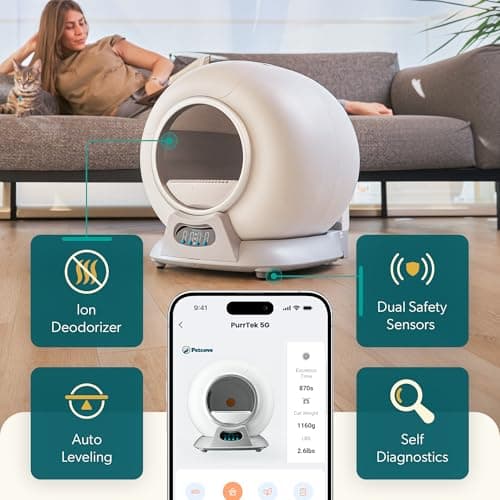 Petcove Automatic Self Cleaning Litter Box for Multiple Cats - PurrTek with Smart App Control (5GHz Wi-Fi), Triple Odor Control, Quiet Operation & Advanced Safety Sensors thumbnail 3
