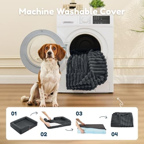 ChiXnuggle Faux Fur Orthopedic Dog Bolster Bed, Waterproof Washable Cover | rectangular dog sofa couch,egg crate foam,non-slip bottom,for large dogs,dark grey,35*28*7 thumbnail 6