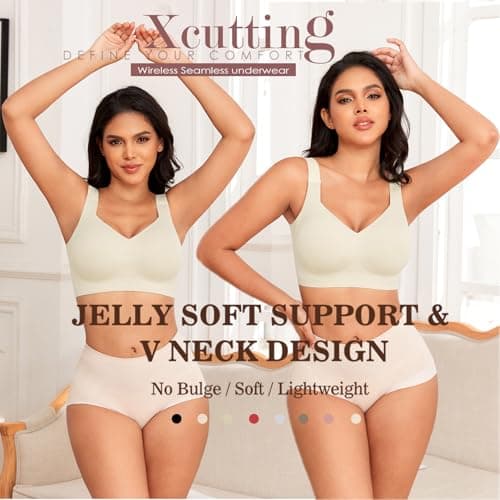 Xcutting Soft Sleep Wirefree Bra for Women, Full Coverage, No Underwire, Wireless, Comfortable Sports Bra, Sagging Breasts, Padded, Plus Size, Beige, Medium thumbnail 3