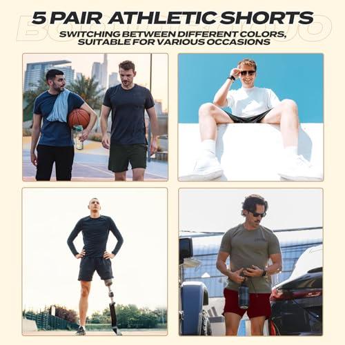 BOOJO 5 Pack Athletic Gym Mens Shorts - Workout Black Quick Dry Basketball Shorts with Pockets for Running Casual Activewear