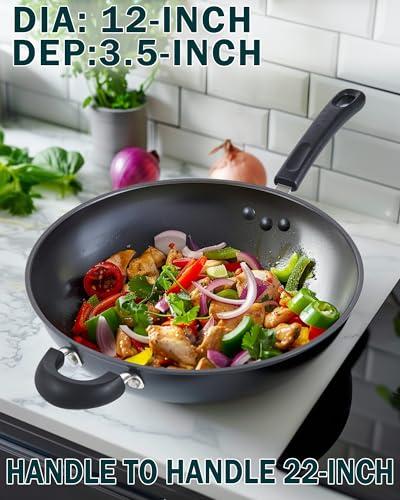 Wok Antiadherente Cook N Home Anodizado Duro 12'' con Tapa