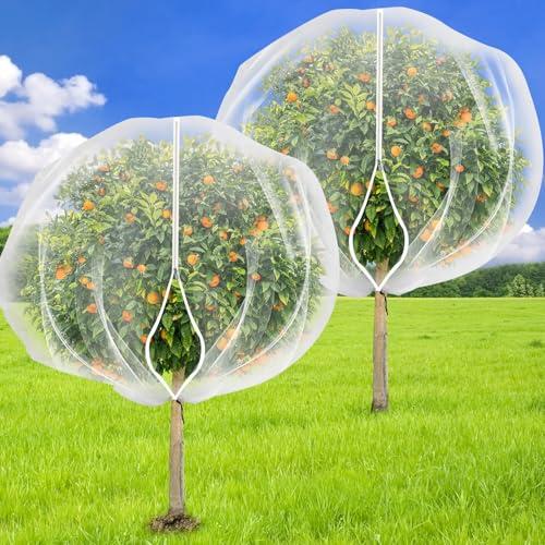 2PCS Large 7.8 x 7.8ft Fruit Tree Netting Cover with Zipper and Drawstring,Garden Insect Netting Plant Cover Transparent Bird Plant Barrier Flower Fruit Mesh Screen for Preventing 