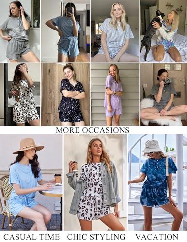 Ekouaer 2 Pack Womens Pajama Sets Short Sleeve Top with Shorts Soft Comfy Loungewear Sleepwear S thumbnail 4