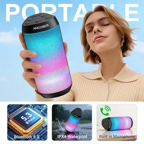 Bluetooth Speaker Portable Wireless, 20W Stereo Loud Sound, 8 Modes LED Light Show, 30H Playtime, IPX4 Waterproof, TWS Pairing, Built-in Mic, BT5.3 for Outdoor, Party, Travel, Home thumbnail 8
