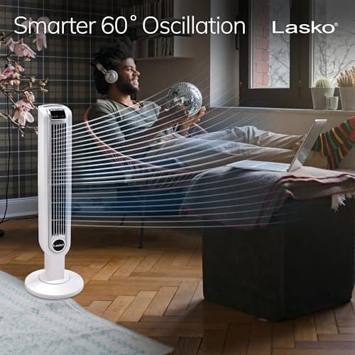Lasko Oscillating Tower Fan with Remote Control, 3 Quiet Speeds, Timer for Bedroom, Kitchen, Office Use, White, 36" 2510 thumbnail 6