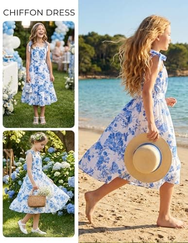 Miniatura de Vestido Floral de Chifón GRACE KARIN para Niñas, Sin Mangas, Veraniego y Versátil 7