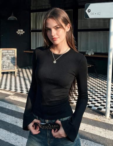 Zeagoo Womens Shirts Long Sleeve Slim Fit Fashion Fall Cute Ribbed Tops thumbnail 2
