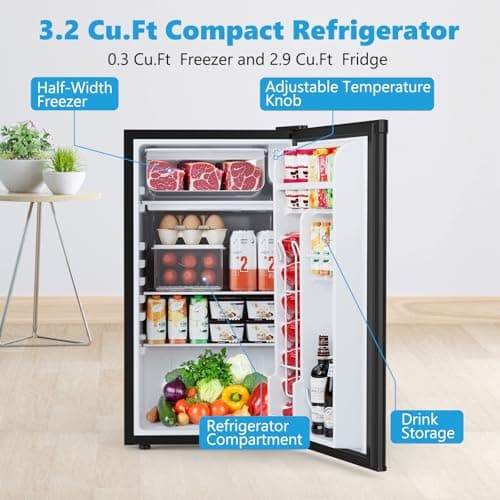 Minirefrigerador COWSAR 3.2 Pies Cúbicos con Congelador para Recámara u Oficina, Negro
