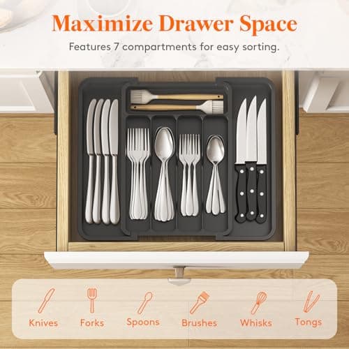 Miniatura de Lifewit Silverware Drawer Organizer, Expandable BPA Free Utensil Tray for Kitchen, Adjustable Flatware and Cutlery Holder for Spoons Forks Knives, Plastic Kitchen Organizers and St 5