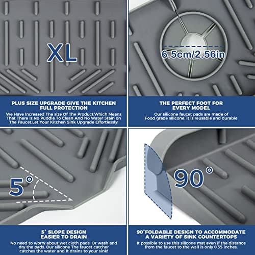 BFONS XL Charola Atrapagotas de Silicona para Llave, Gris