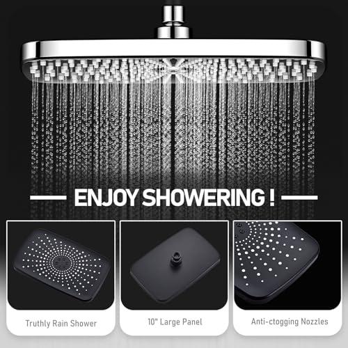 Seacity Wide Rain Shower Head With 5 Modes Handheld Showerheads, High Pressure Showerhead Combo with Extension Arm for Bathroom Accessories, Adjustable Shower Head with Anti-Clog N