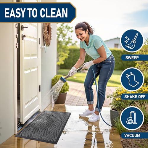 Smiry Front Door Mat Outside Entrance, Heavy Duty Outdoor Indoor Natural Rubber Doormat, Non Slip, Trap Dirt and Moisture, Easy Clean, Low Profile Patio Porch Entryway Mat, 29.5x17 thumbnail 7