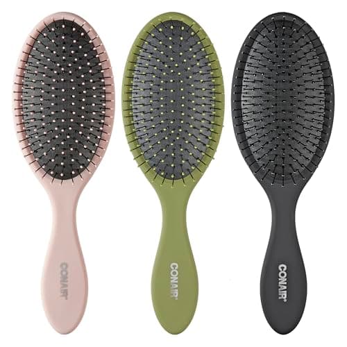 Conair Detangling Hair Brush Set, 3-Pack Detangler Brushes for Wet or Dry Hair, Gentle Detangler for All Hair Types, Bristle Hair Brushes for Women, Evergreen, Blush Pink, Black As