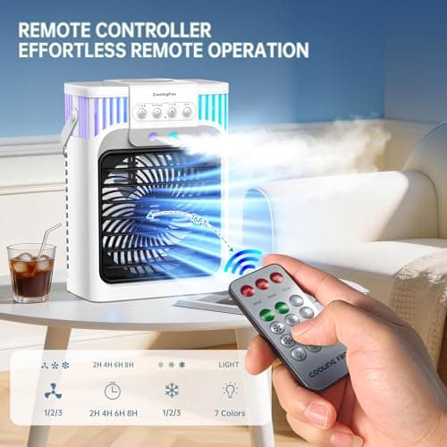 Enfriador de Aire Personal Portátil 4 en 1 con Control Remoto, 1200ml y Luces RGB
