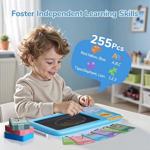 ZONSTVYS Flash Cards For Toddlers 1-3: 2-in-1 LCD Writing Board, Blue