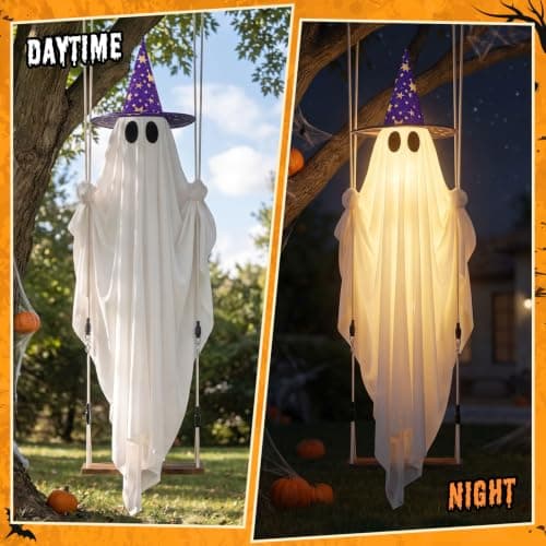 Fantasma colgante gigante de 11 pies con murciélagos y sombrero