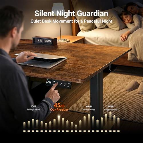 Claiks Electric Standing Desk, Adjustable Height Stand up Desk, 24x48 Inches Sit Stand Home Office Desk with Splice Board, Black Frame/Rustic Brown Top