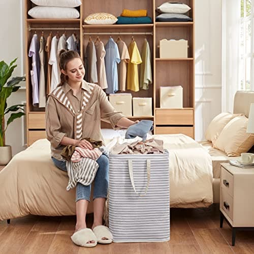 Lifewit 2 Pack Laundry Basket 80L Each, Collapsible Clothes Hamper with Reinforced Handles, Freestanding Waterproof Design for Bedroom and Laundry Room, Grey 160L Total thumbnail 9