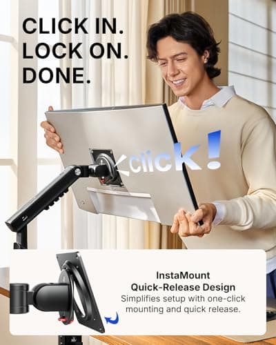 HUANUO FlowLift™ Pro Monitor Arm for 13–32" Screens, MechaSpring Monitor Mount, Fully-Adjustable Monitor Stand with Tilt/Swivel/Rotation, Tool-Free VESA Mount, C-Clamp/Grommet Base
