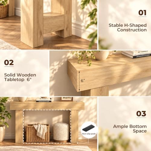 BROTTAR Foyer Table for Entryway, Console Table with Sensor Lights, Oak | Wood Entryway Table with Storage, Sofa Table Behind Couch for Entrance Hallway Living Room