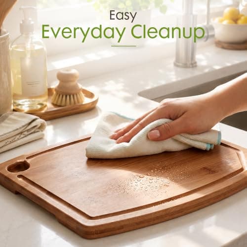 Miniatura de Tabla de Cortar Grande Astercook de Bambú Carbonizado de 16x12 pulgadas con Canaleta para Jugos y Agarradera 8