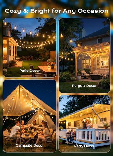 Brightown 52FT Solar String Lights Outdoor Waterproof, Patio Lights with Remote and 15+1 LED Shatterproof Bulbs, Dimmable & Timable, 3 Light Modes, Solar Lights Outdoor for Yard Ga thumbnail 7
