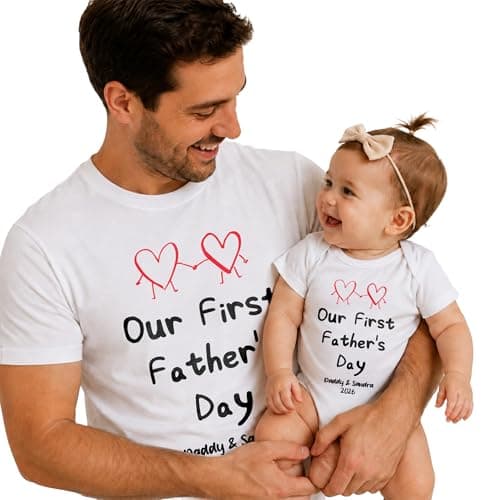Our First Father’s Day Shirt 2026 – Daddy and Baby Matching T-Shirt – Custom Name Baby Bodysuit & Dad Top Tee