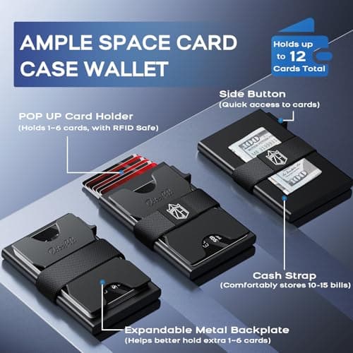 Zitahli Card Holder Wallets for Men - Slim Wallet Holds 6+6 Cards, Metal Card Holder, Minimalist RFID Blocking Wallets with Pop-Up Function, Ultra-Thin, Men's Accessories, Gifts fo thumbnail 3