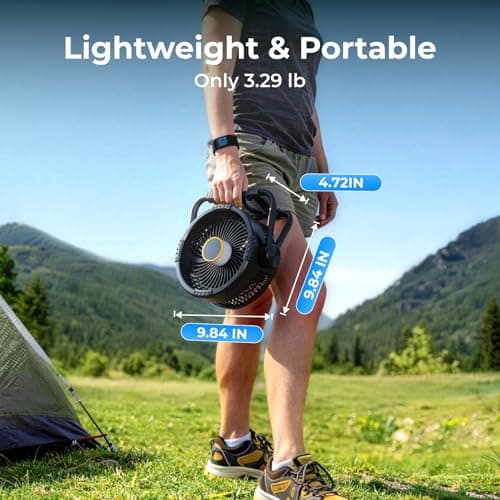 BougeRV Portable Fan Rechargeable, 20000mAh Battery Powered Fans with 4 Wind Speeds Hook Brighter Light LCD Display 270° Rotatable for Camping, Tent, Outdoors, Office, Travel, RV thumbnail 6