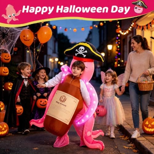 Inflatable Octopus Costume for Kids, Light Up Pirate Halloween Costume