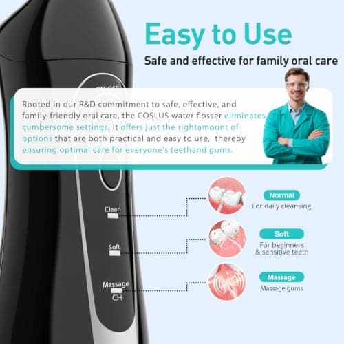 Miniatura de Irrigador Dental COSLUS C20 Aceptado por ADA, Kit Profesional Negro 4