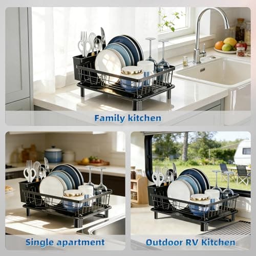 Escurridor de Trastes GAOKASE de Acero Inoxidable para Cocina con Porta Utensilios y Desagüe Eficaz